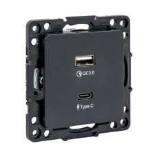 Стокгольм Механизм Розетки с 2USB type-A + type-C черный EKF