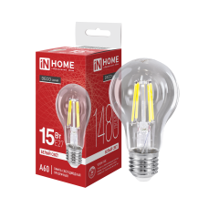 Лампа светодиодная LED-A60-deco 15Вт 230В Е27 4000К 1480Лм прозрачная IN HOME 4690612055909 Лампа светодиодная LED-A60-deco 15Вт 230В Е27 4000К 1480Лм прозрачная IN HOME 4690612055909