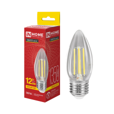 Лампа светодиодная LED-СВЕЧА-deco 12Вт 230В Е27 3000К 1350Лм прозрачная IN HOME 4690612063263 Лампа светодиодная LED-СВЕЧА-deco 12Вт 230В Е27 3000К 1350Лм прозрачная IN HOME 4690612063263