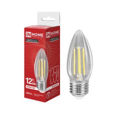 Лампа светодиодная LED-СВЕЧА-deco 12Вт 230В Е27 4000К 1350Лм прозрачная IN HOME 4690612063270 Лампа светодиодная LED-СВЕЧА-deco 12Вт 230В Е27 4000К 1350Лм прозрачная IN HOME 4690612063270