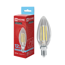 Лампа светодиодная LED-СВЕЧА-deco 12Вт 230В Е14 6500К 1350Лм прозрачная IN HOME 4690612063287 Лампа светодиодная LED-СВЕЧА-deco 12Вт 230В Е14 6500К 1350Лм прозрачная IN HOME 4690612063287