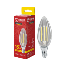 Лампа светодиодная LED-СВЕЧА-deco 15Вт 230В Е14 3000К 1455Лм прозрачная IN HOME 4690612063294 Лампа светодиодная LED-СВЕЧА-deco 15Вт 230В Е14 3000К 1455Лм прозрачная IN HOME 4690612063294