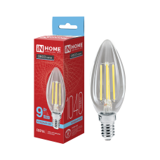 Лампа светодиодная LED-СВЕЧА-deco 9Вт 230В Е14 6500К 1040Лм прозрачная IN HOME 4690612067056