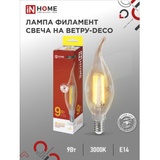 Лампа светодиодная LED-СВЕЧА НА ВЕТРУ-deco 9Вт 230В Е14 3000К 1040Лм прозрачная IN HOME 4690612026220 Лампа светодиодная LED-СВЕЧА НА ВЕТРУ-deco 9Вт 230В Е14 3000К 1040Лм прозрачная IN HOME 4690612026220