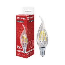 Лампа светодиодная LED-СВЕЧА НА ВЕТРУ-deco 15Вт 230В Е14 4000К 1455Лм прозрачная IN HOME 4690612067063 Лампа светодиодная LED-СВЕЧА НА ВЕТРУ-deco 15Вт 230В Е14 4000К 1455Лм прозрачная IN HOME 4690612067063
