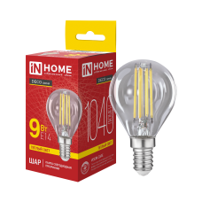Лампа светодиодная LED-ШАР-deco 9Вт 230В Е14 3000К 1040Лм прозрачная IN HOME 4690612063317