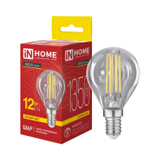 Лампа светодиодная LED-ШАР-deco 12Вт 230В Е14 3000К 1350Лм прозрачная IN HOME 4690612063331