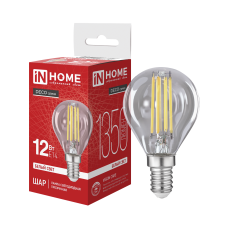 Лампа светодиодная LED-ШАР-deco 12Вт 230В Е14 4000К 1350Лм прозрачная IN HOME 4690612063348