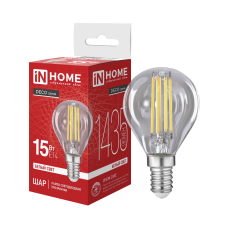 Лампа светодиодная LED-ШАР-deco 15Вт 230В Е14 4000К 1435Лм прозрачная IN HOME 4690612063362