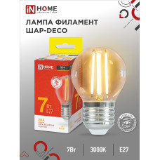 Лампа светодиодная LED-ШАР-deco 7Вт 230В Е27 3000К 810Лм прозрачная IN HOME 4690612016320