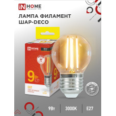 Лампа светодиодная LED-ШАР-deco 9Вт 230В 230В Е27 3000К 1040Лм прозрачная IN HOME 4690612026268