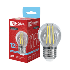 Лампа светодиодная LED-ШАР-deco 12Вт 230В Е27 6500К 1350Лм прозрачная IN HOME 4690612063355