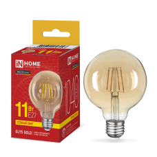 Лампа светодиодная LED-GL95-deco gold 11Вт 230В E27 3000K 1040Лм 95мм золотистая IN HOME 4690612056043
