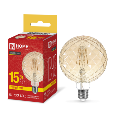 Лампа светодиодная LED-GL125CR-deco gold 15Вт 230В E27 3000K 1390Лм 125мм кристалл золотистая IN HOME 4690612056098