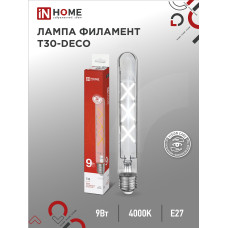 Лампа светодиодная LED-T30-deco 9Вт 230В Е27 4000К 1140Лм 225мм прозрачная IN HOME 4690612050881
