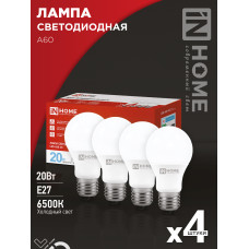 Лампа светодиодная LED-A60-VC 4PACK 20Вт 230В Е27 6500К 1900Лм (4шт./упак) IN HOME 4690612047713