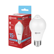 Лампа светодиодная LED-A60 ИД-PRO 15Вт 230В Е27 6500К 1400Лм 5м 35сек с инфракрасным датчиком и датчиком освещенности IN HOME 4690612067803