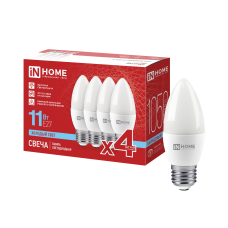 Лампа светодиодная LED-СВЕЧА-VC 4PACK 11Вт 230В Е27 6500К 1050Лм (4шт./упак) IN HOME 4690612066721