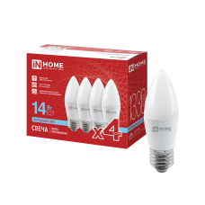 Лампа светодиодная LED-СВЕЧА-VC 4PACK 14Вт 230В Е27 6500К 1330Лм (4шт./упак) IN HOME 4690612066738