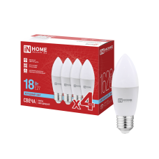 Лампа светодиодная LED-СВЕЧА-VC 4PACK 18Вт 230В Е27 6500К 1620Лм (4шт./упак) IN HOME 4690612066752
