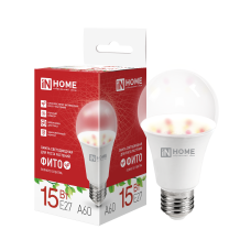 Лампа светодиодная LED-A60 PRO-ФИТО полный спектр 15Вт 230В Е27 IN HOME 4690612065687 Лампа светодиодная LED-A60 PRO-ФИТО полный спектр 15Вт 230В Е27 IN HOME 4690612065687