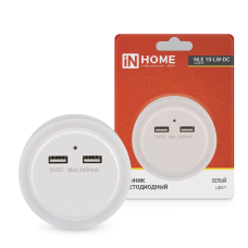 Ночник светодиодный NLE 10-LW-DC белый 2хUSB разъема с датчиком освещения 230В IN HOME 4690612039985
