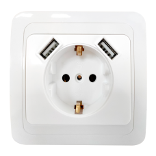 Розетка одинарная с заземлением CLASSICO с двумя USB белая 2047 IN HOME 4690612035246