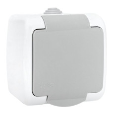 Мурманск Розетка 1-местная 16А с заземлением с крышкой IP54 серый с защитными шторками EKF