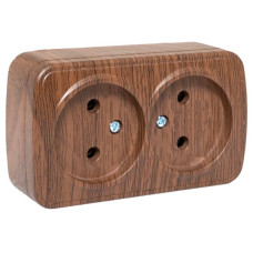 Розетка 2-местная ОП Минск 10А без заземления тёмное дерево EKF