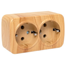 Розетка 2-местная ОП Минск 16А с заземлением светлое дерево EKF