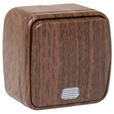 Выключатель 1-клавишный ОП Минск 10А с индикатором тёмное дерево EKF