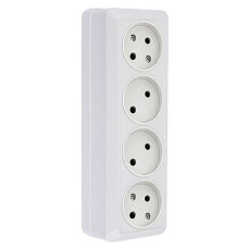 Рим Розетка 4-местная 10А без заземления белая EKF