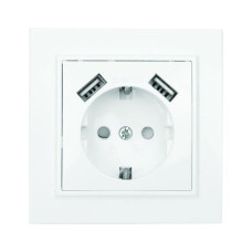 Минск Розетка 1-местная СП с/з 16А белая с защ. штор. с 2 USB 2,1А EKF