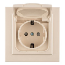 Минск Розетка 1-местная СП с/з с крышкой 16А бежевая с защ. штор. IP44 EKF