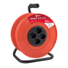 Удлинитель на катушке "Атлант 2.0" 4 гнезда 30м с заземлением ПВС 3*1,0 10А/2,2кВт PROxima Удлинитель на катушке "Атлант 2.0" 4 гнезда 30м с заземлением ПВС 3*1,0 10А/2,2кВт PROxima