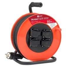 Удлинитель на катушке "Атлант 2.0" 4 гнезда 50м с заземлением ПВС 3*1,5 16А/3,5кВт IP44 PROxima EKF