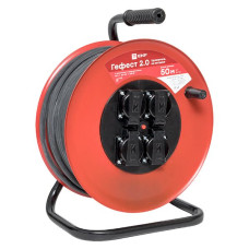 Удлинитель на катушке "Гефест 2.0" 4 гнезда 50м с заземлением и предохранителем ПВС 3*1,5 16А/3,5кВт IP44 PROxima