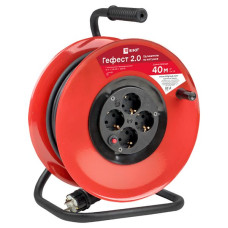 Удлинитель на катушке "Гефест 2.0" 4 гнезда 40м с заземлением и предохранителем КГхл 3*1,5 16А/3,5кВт PROxima