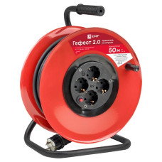 Удлинитель на катушке "Гефест 2.0" 4 гнезда 50м с заземлением и предохранителем КГхл 3*1,5 16А/3,5кВт PROxima