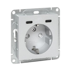 Механизм розетки с USB-C - 2шт, 16А, с заземлением, со шторками, алюминий Эпика EKF Механизм розетки с USB-C - 2шт, 16А, с заземлением, со шторками, алюминий Эпика EKF