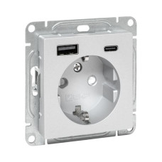 Механизм розетки с USB-A+С - 2шт, 16А, с заземлением, со шторками, алюминий Эпика EKF Механизм розетки с USB-A+С - 2шт, 16А, с заземлением, со шторками, алюминий Эпика EKF