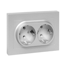 Механизм розетки двойной, 16А, с заземлением, без шторок, с рамкой, алюминий Эпика EKF