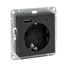 Механизм розетки с USB-A+С - 2шт, 16А, с заземлением, со шторками, чёрный Эпика EKF Механизм розетки с USB-A+С - 2шт, 16А, с заземлением, со шторками, чёрный Эпика EKF