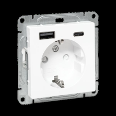 Механизм розетки с USB-A+С - 2шт, 16А, с заземлением, со шторками, белый Эпика EKF Механизм розетки с USB-A+С - 2шт, 16А, с заземлением, со шторками, белый Эпика EKF