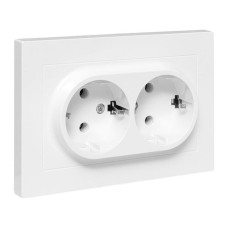 Механизм розетки двойной, 16А, с заземлением, без шторок, с рамкой, белый Эпика EKF