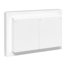 Механизм розетки двойной, 16А, IP44, с заземлением, со шторками, с рамкой, с крышками, белый Эпика EKF