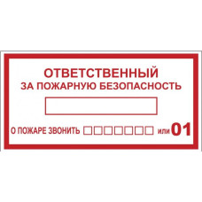 Знак пластик F20 "Ответственный за пожарную безопасность" (150x300) ГОСТ 12.4.026-2015 EKF PROxima